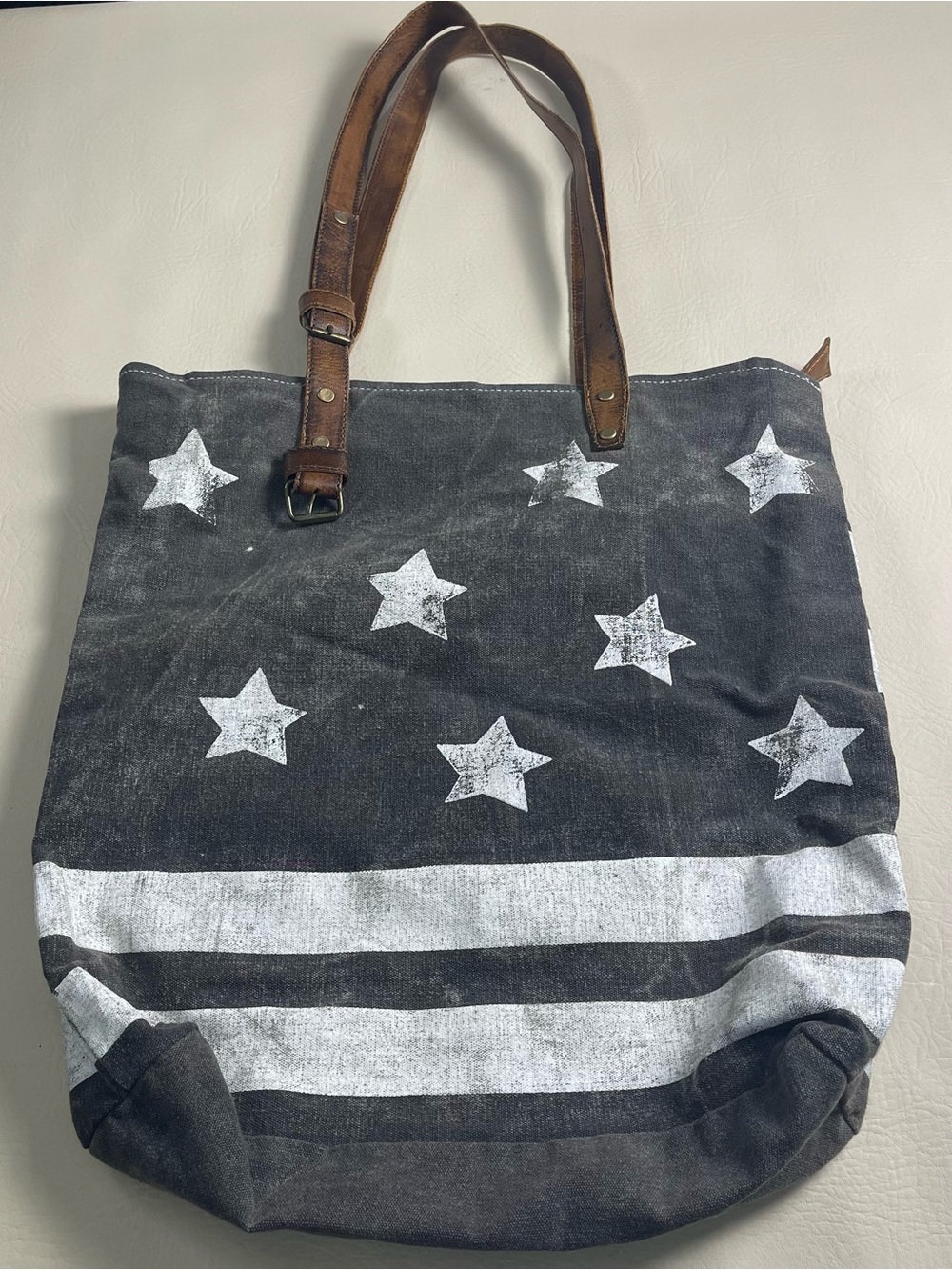 Mona B " STAR STRUCK" canvas/leather tote